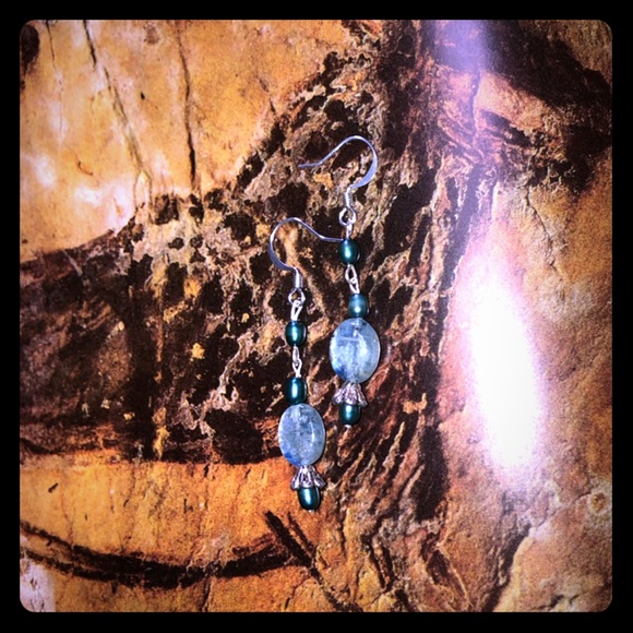 Long drippy Pearl & kyanite Earrings